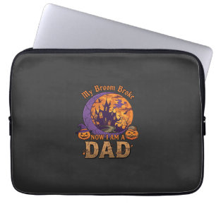 Broom Broke Dad Halloween Haunted House Moustache Laptop Sleeve