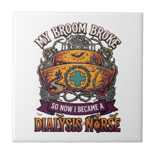Broom Broke Dialysis Nurse Halloween Cap Stethosco Ceramic Tile