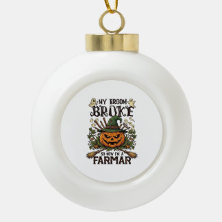 Broom Broke Farmar Halloween Pumpkin Witch Hat Gho Ceramic Ball Christmas Ornament
