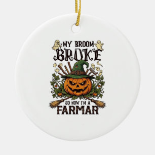 Broom Broke Farmar Halloween Pumpkin Witch Hat Gho Ceramic Ornament