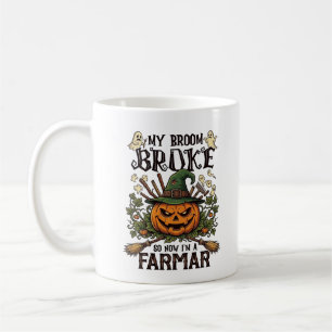 Broom Broke Farmar Halloween Pumpkin Witch Hat Gho Coffee Mug