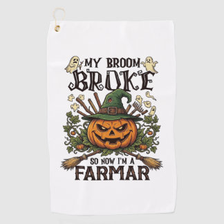 Broom Broke Farmar Halloween Pumpkin Witch Hat Gho Golf Towel