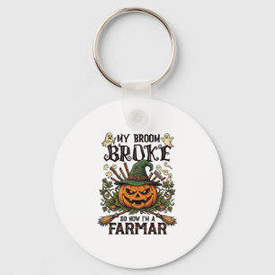 Broom Broke Farmar Halloween Pumpkin Witch Hat Gho Key Ring