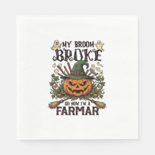 Broom Broke Farmar Halloween Pumpkin Witch Hat Gho Napkin