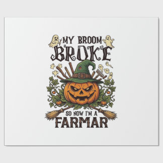 Broom Broke Farmar Halloween Pumpkin Witch Hat Gho Wrapping Paper