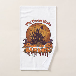 Broom Broke Farmer Halloween Witch Haunted House P Hand Towel
