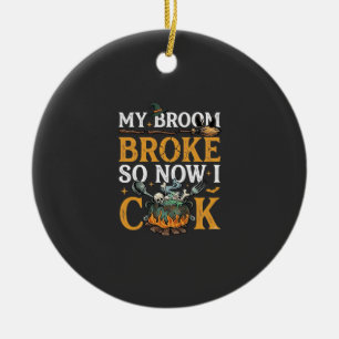 Broom Broke Halloween Cauldron Skulls Black Cat_1 Ceramic Ornament
