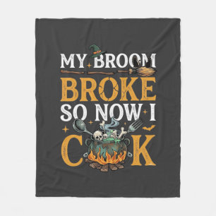 Broom Broke Halloween Cauldron Skulls Black Cat_1 Fleece Blanket
