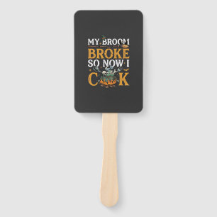 Broom Broke Halloween Cauldron Skulls Black Cat_1 Hand Fan