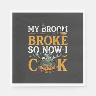 Broom Broke Halloween Cauldron Skulls Black Cat_1 Napkin