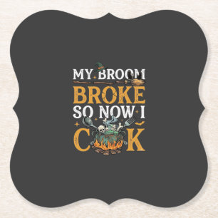 Broom Broke Halloween Cauldron Skulls Black Cat_1 Paper Coaster