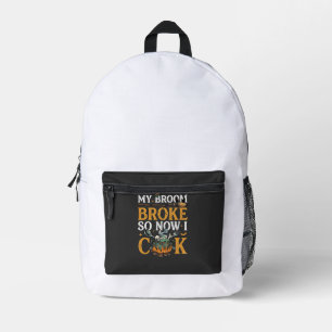 Broom Broke Halloween Cauldron Skulls Black Cat_1 Printed Backpack
