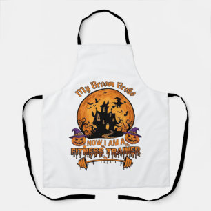 Broom Broke Halloween Fitness Trainer Witch Pumpki Apron