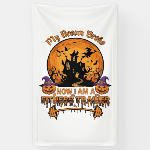 Broom Broke Halloween Fitness Trainer Witch Pumpki Banner