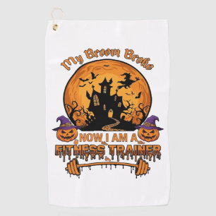 Broom Broke Halloween Fitness Trainer Witch Pumpki Golf Towel