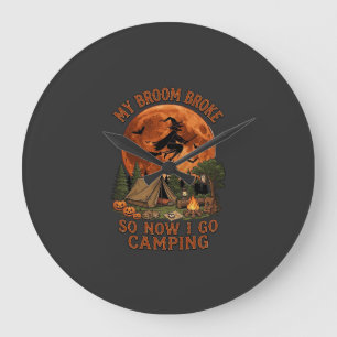 Broom Broke Halloween Witch Camping Tent Campfire  Large Clock