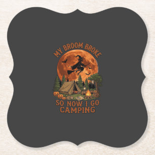 Broom Broke Halloween Witch Camping Tent Campfire Paper Coaster