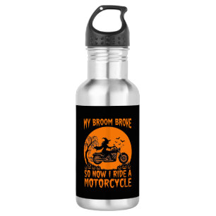 Broom Broke Halloween Witch Motorcycle Bats Pumpki 532 Ml Water Bottle