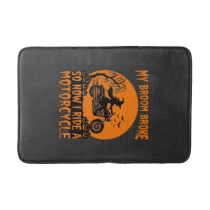 Broom Broke Halloween Witch Motorcycle Bats Pumpki Bath Mat