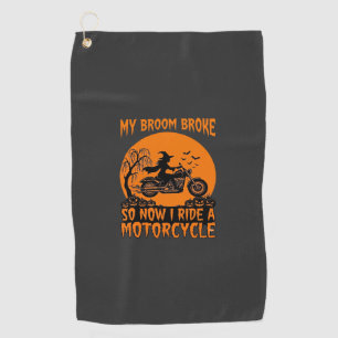 Broom Broke Halloween Witch Motorcycle Bats Pumpki Golf Towel