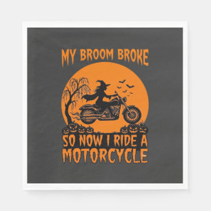 Broom Broke Halloween Witch Motorcycle Bats Pumpki Napkin