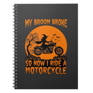 Broom Broke Halloween Witch Motorcycle Bats Pumpki Notebook