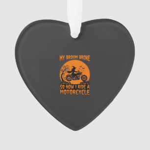 Broom Broke Halloween Witch Motorcycle Bats Pumpki Ornament