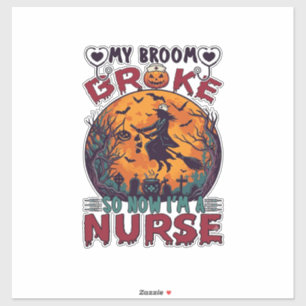 Broom Broke Nurse Halloween Witch Full Moon Bats_1