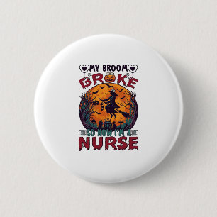 Broom Broke Nurse Halloween Witch Full Moon Bats_1 6 Cm Round Badge