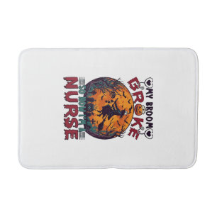 Broom Broke Nurse Halloween Witch Full Moon Bats_1 Bath Mat