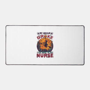 Broom Broke Nurse Halloween Witch Full Moon Bats_1 Desk Mat