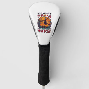 Broom Broke Nurse Halloween Witch Full Moon Bats_1 Golf Head Cover