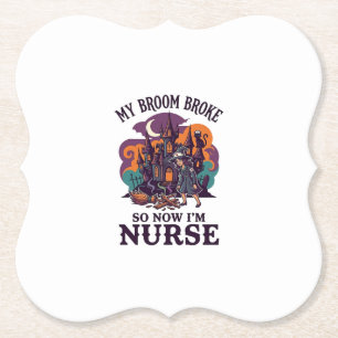 Broom Broke Nurse Halloween Witch Haunted House_1 Paper Coaster