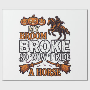 Broom Broke Ride Horse Pumpkin Cowboy Bats Wrapping Paper