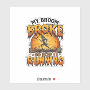Broom Broke So Now Running Halloween Witch Moon_1
