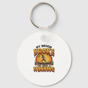 Broom Broke So Now Running Halloween Witch Moon_1 Key Ring