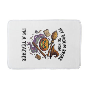 Broom Broke Teacher Halloween Pumpkin Witch Hat Bo Bath Mat