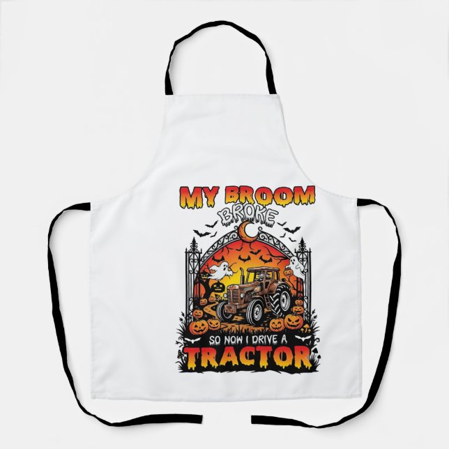 Broom Broke Tractor Halloween Witch Ghosts_1 Apron (Front)
