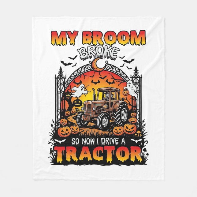 Broom Broke Tractor Halloween Witch Ghosts_1 Fleece Blanket (Front)