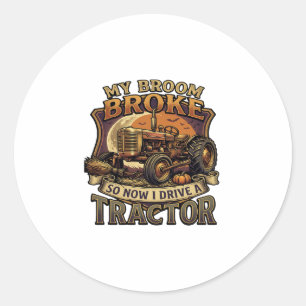 Broom Broke Tractor Pumpkin Moon Classic Round Sticker