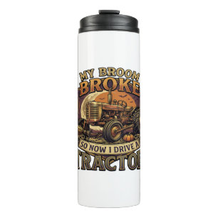 Broom Broke Tractor Pumpkin Moon Thermal Tumbler