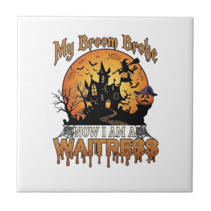 Broom Broke Waitress Halloween Witch Haunted House Ceramic Tile