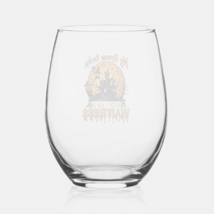 Broom Broke Waitress Halloween Witch Haunted House Stemless Wine Glass