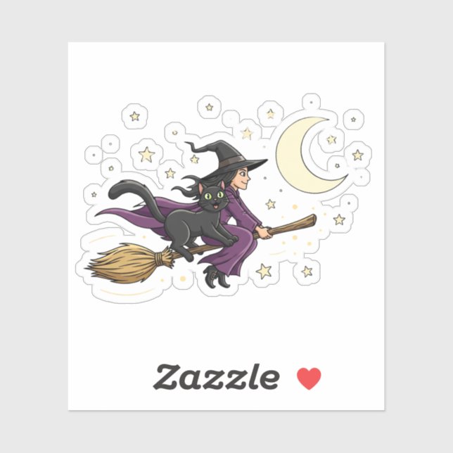Broom Buddy – Witch and Cat Flying Sticker (Sheet)