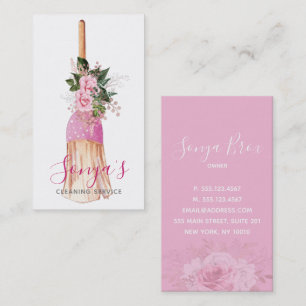 Broom Cleaning Service Floral Watercolor Business Card