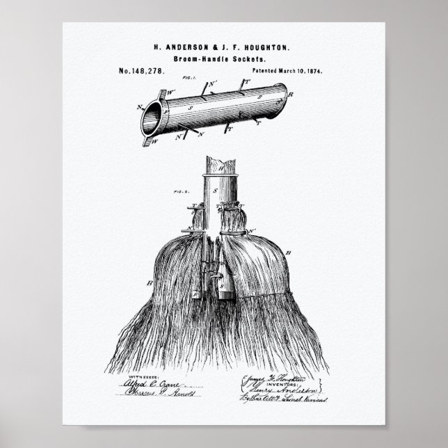 Broom Handle Sockets 1874 Patent Art White Paper Poster (Front)