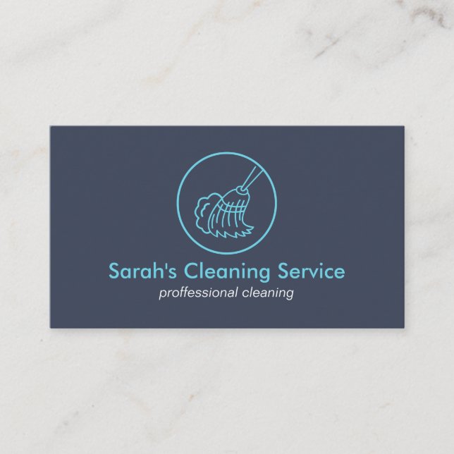Broom Home Cleaning House Keeping Navy Blue Business Card (Front)