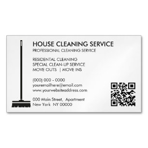 Broom Janitorial Cleaner Simple Qr Code Magnetic Business Card