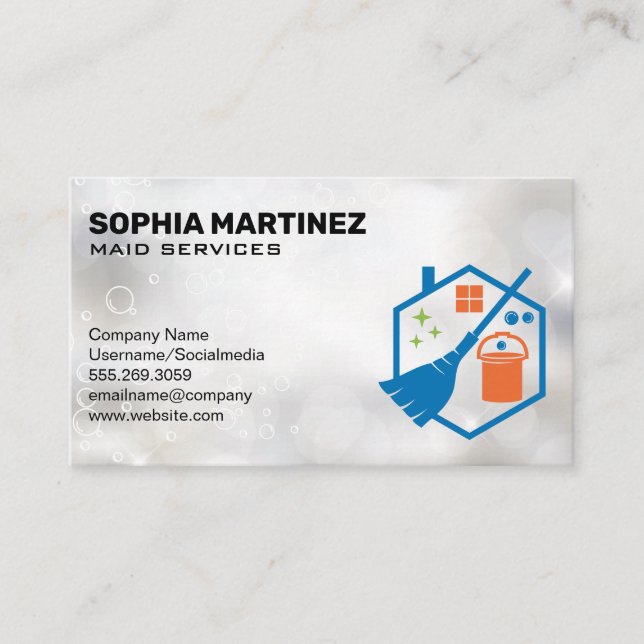 Broom Mop Bucked | Cleaning Services | Sparkle Business Card (Front)