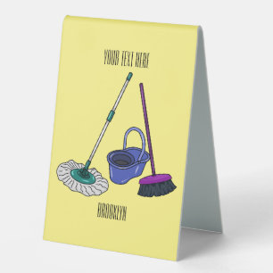 Broom & mop cartoon illustration